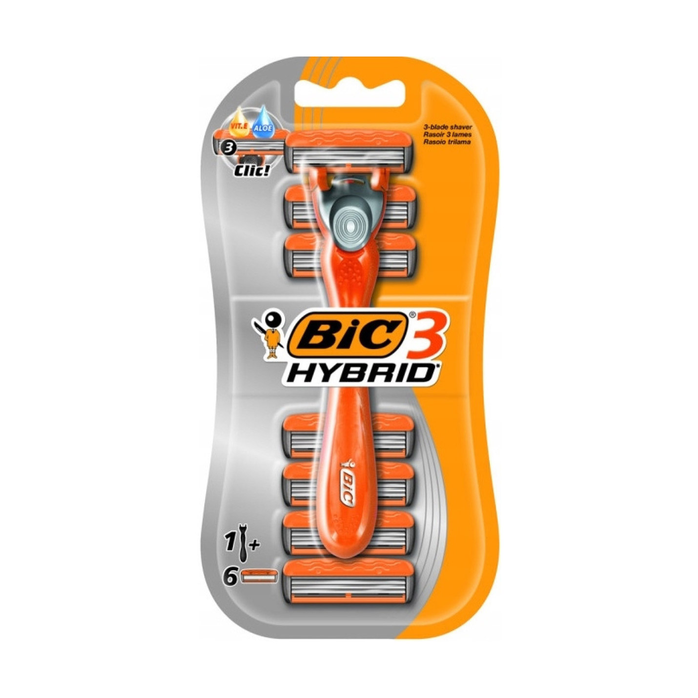 Одноразовий станок для гоління BIC Hybrid 3 з 6 змінними картриджами, чоловічий