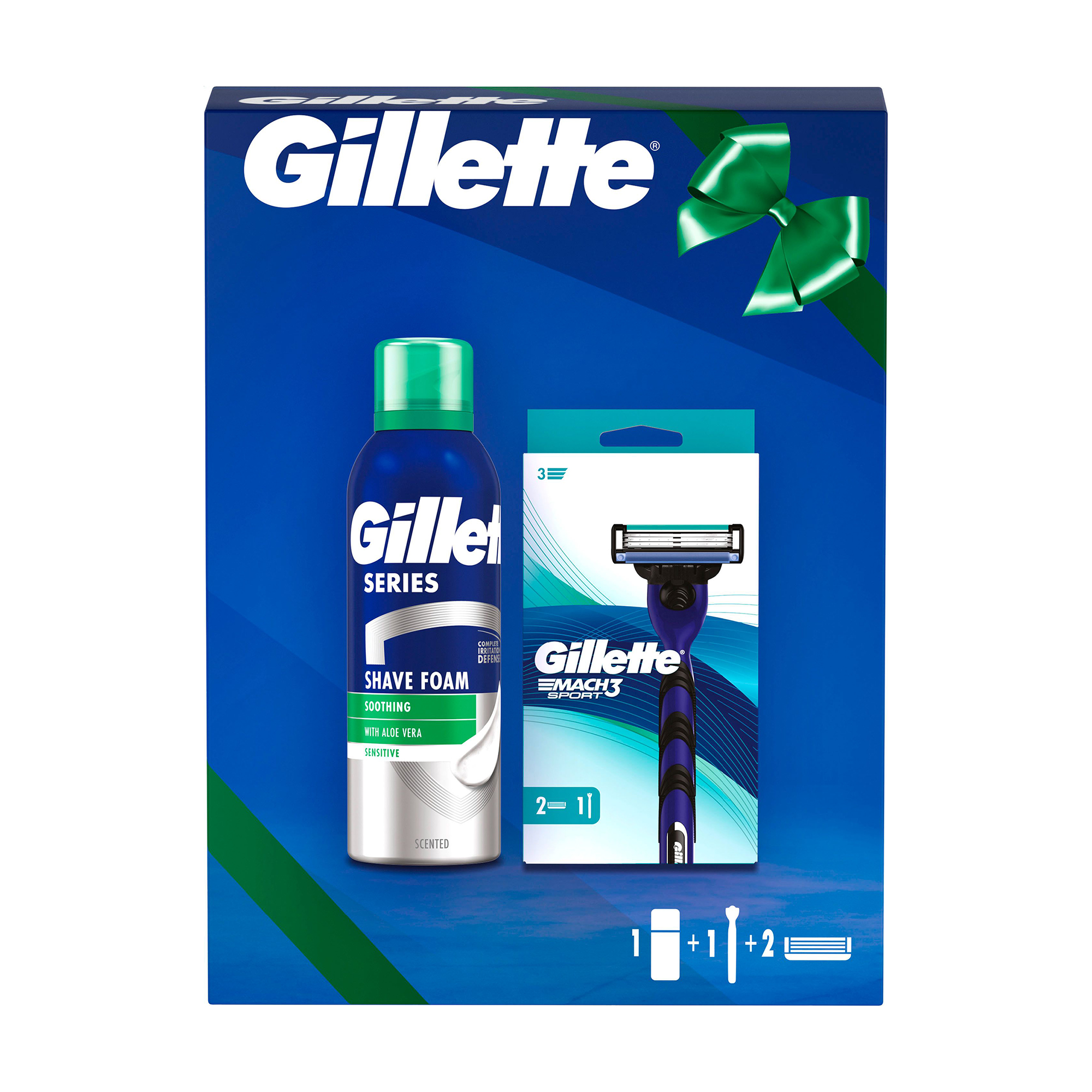 Подарунковий набір чоловічий Gillette Mach3 Sport (станок + змінні картриджі, 2 шт + гель для гоління, 200 мл)