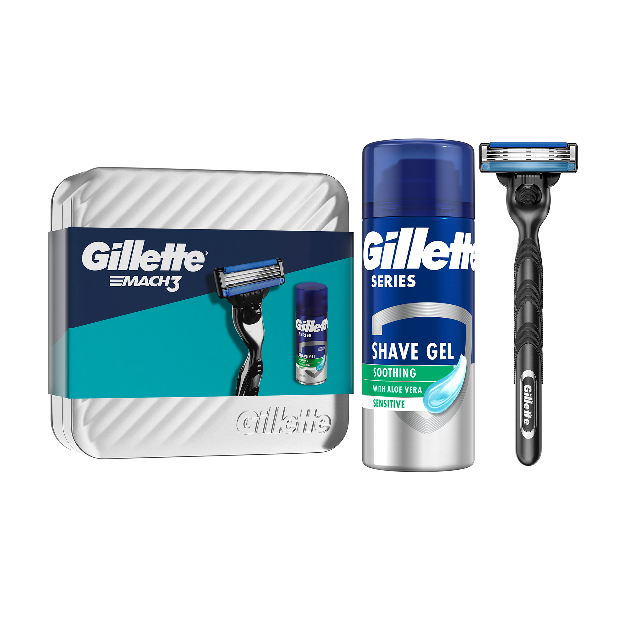 Уцінка! Подарунковий набір чоловічий Gillette Mach 3 (станок + змінний картридж, 1 шт + гель для гоління, 75 мл)